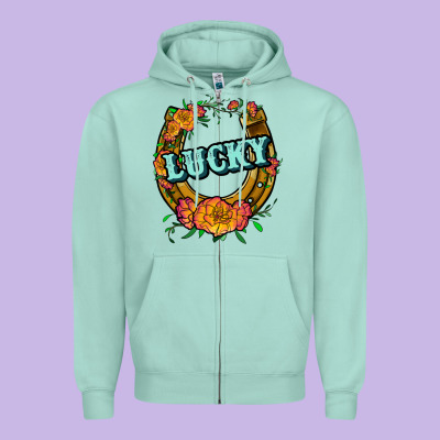 Horseshoe Lucky Zipper Hoodie Designed By Jahusdesignshop