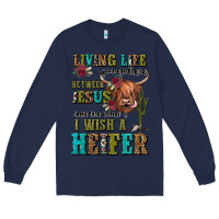 Navy living life somewhere between jesus take the wheel Long Sleeve Tee - JahusDesignShop