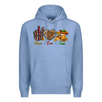 Colony Blue Peace Love Fiesta Premium Hoodie - BundleAndBundleShop