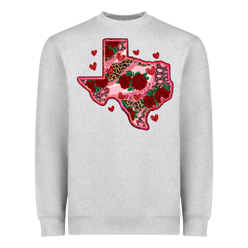 Valentine' S Day Texas Map With Roses Heavyweight Sweatshirt by RanaPortraitStore | Teevron