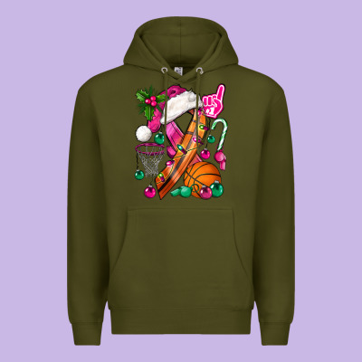 Pink Christmas Breast Cancer Ribbon Basketball Premium Hoodie Designed By Bundleandbundleshop
