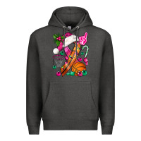 Charcoal Heather Pink Christmas Breast Cancer Ribbon Basketball Premium Hoodie - BundleAndBundleShop