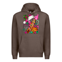 Coffee Pink Christmas Breast Cancer Ribbon Basketball Premium Hoodie - BundleAndBundleShop