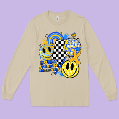 Retro Down Syndrome Awareness Long Sleeve Tee Designed By Jahusdesignshop