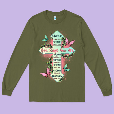God Says You Are Cross Long Sleeve Tee Designed By Jahusdesignshop