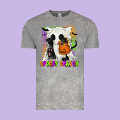 Spooky Season Ghost Cat Vintage Tee Designed By Texasbilliewilder