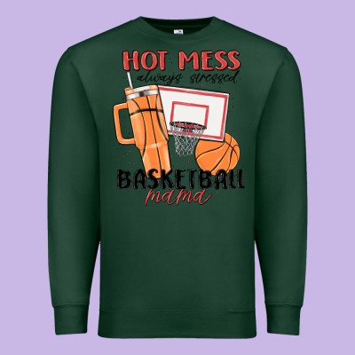 Hot Mess Always Stressed Basketball Mama Premium Sweatshirt Designed By Maliassmallbusiness