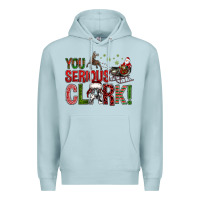 Blue Mist You Serious Clark With Santa Sleigh Premium Hoodie - BundleAndBundleShop