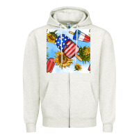 Oatmeal Heather 4th of july sunflowers ice cream seamless pattern Zipper Hoodie - BundleAndBundleShop