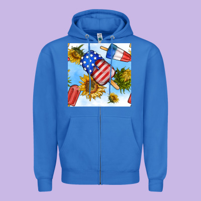4th Of July Sunflowers Ice Cream Seamless Pattern Zipper Hoodie Designed By Bundleandbundleshop