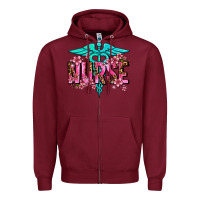 Burgundy floral nurse Zipper Hoodie - AdoDesignShop