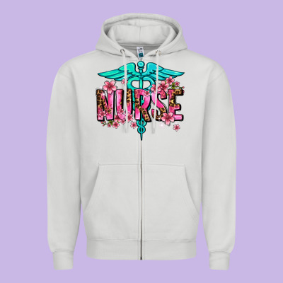 Floral Nurse Zipper Hoodie Designed By Adodesignshop