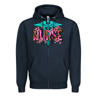 Navy floral nurse Zipper Hoodie - AdoDesignShop