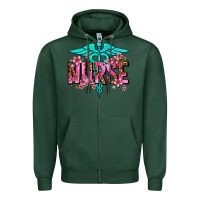 Sports Green floral nurse Zipper Hoodie - AdoDesignShop