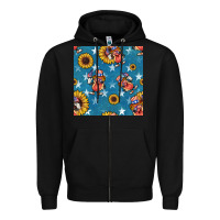 Black 4th of july sunflowers hotdog seamless pattern Zipper Hoodie - BundleAndBundleShop