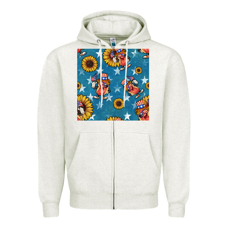 4th Of July Sunflowers Hotdog Seamless Pattern Zipper Hoodie by BundleAndBundleShop | Teevron