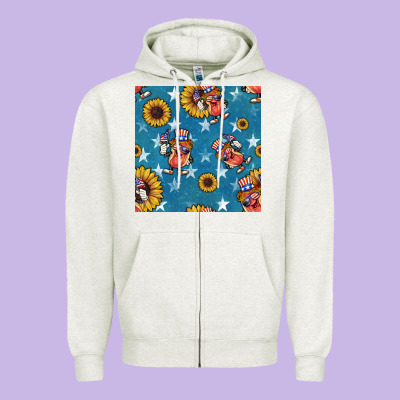 4th Of July Sunflowers Hotdog Seamless Pattern Zipper Hoodie Designed By Bundleandbundleshop
