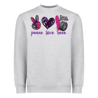 Heather Grey peace love race Heavyweight Sweatshirt - texasbilliewilder