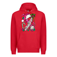 Red Pink Christmas Breast Cancer Ribbon Baseball Premium Hoodie - BundleAndBundleShop