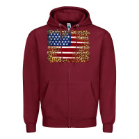 Burgundy american flag and leopard Zipper Hoodie - Artiststas