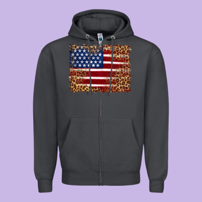 American Flag And Leopard Zipper Hoodie Designed By Artiststas