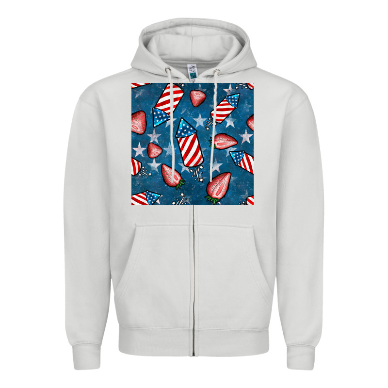 4th Uf July Strawberries Seamless Pattern Zipper Hoodie by BundleAndBundleShop | Teevron