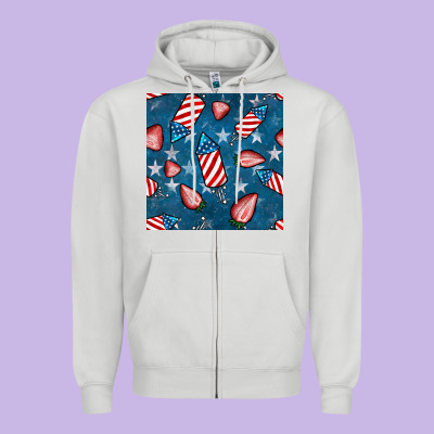 4th Uf July Strawberries Seamless Pattern Zipper Hoodie Designed By Bundleandbundleshop