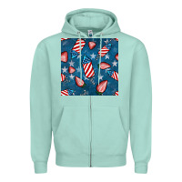 Seafoam 4th uf july strawberries seamless pattern Zipper Hoodie - BundleAndBundleShop