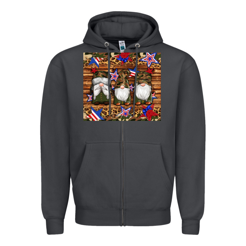 Camouflage Gnomes American Flag Star Leopard Zipper Hoodie by Artiststas | Teevron