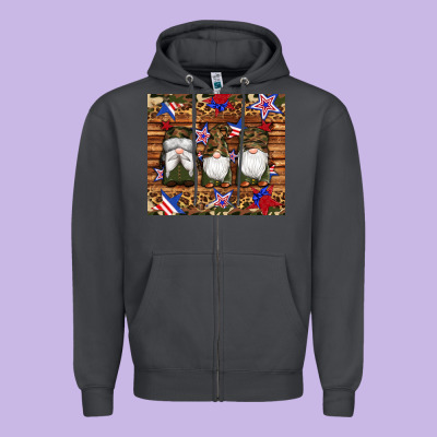 Camouflage Gnomes American Flag Star Leopard Zipper Hoodie Designed By Artiststas