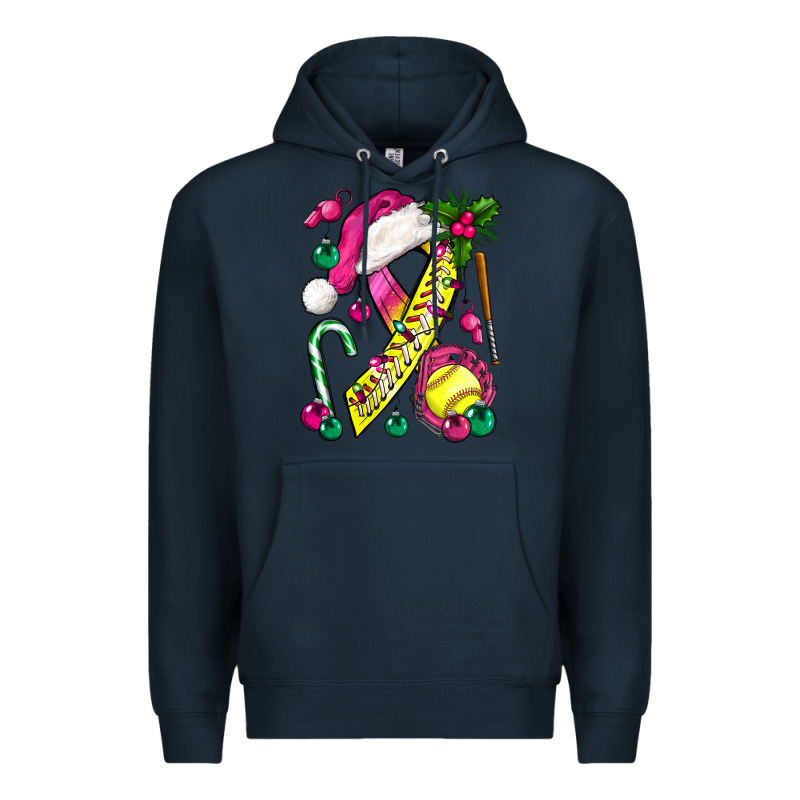 Pink Christmas Breast Cancer Ribbon Softball Premium Hoodie by BundleAndBundleShop | Teevron
