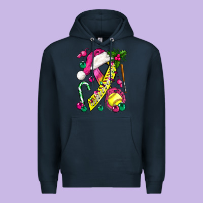 Pink Christmas Breast Cancer Ribbon Softball Premium Hoodie Designed By Bundleandbundleshop