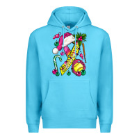 Ocean Blue Pink Christmas Breast Cancer Ribbon Softball Premium Hoodie - BundleAndBundleShop
