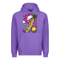 Purple Pink Christmas Breast Cancer Ribbon Softball Premium Hoodie - BundleAndBundleShop