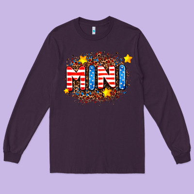 Usa Mini  Leopard Background Long Sleeve Tee Designed By Adodesignshop