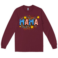 Burgundy usa Mama  leopard background Long Sleeve Tee - AdoDesignShop