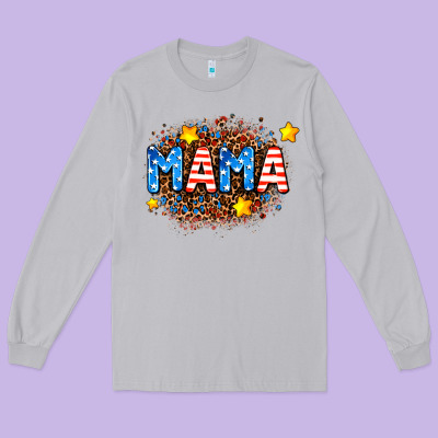 Usa Mama  Leopard Background Long Sleeve Tee Designed By Adodesignshop