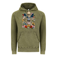 Vintage Olive Flower Boho Skull Skeleton Vintage Hoodie - RanaPortraitStore