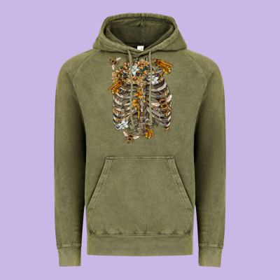Vintage Hoodie Flower rib cage bees