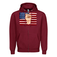 Burgundy american flag with hand Zipper Hoodie - Artiststas