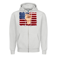 Dove Grey american flag with hand Zipper Hoodie - Artiststas