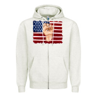 Oatmeal Heather american flag with hand Zipper Hoodie - Artiststas