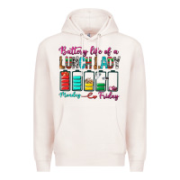 Pale Pink Battery Life Of A lunch Lady Premium Hoodie - BundleAndBundleShop