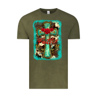 Vintage Olive cross faith background Vintage Tee - BarkalooDesign