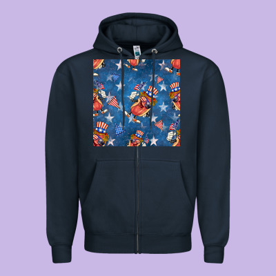 4th Of July Hotdog Seamless Pattern Zipper Hoodie Designed By Bundleandbundleshop
