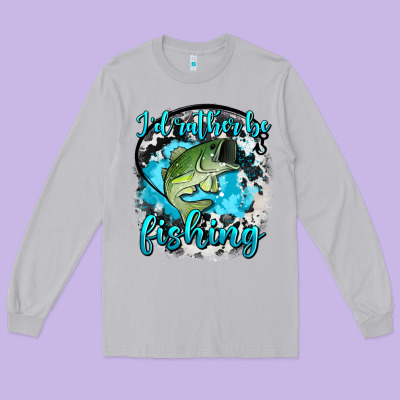 I D Rather Be Fishing Long Sleeve Tee Designed By Adodesignshop