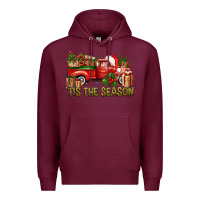 Burgundy Tis' The Season Christmas Truck Premium Hoodie - BundleAndBundleShop