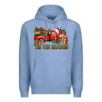 Colony Blue Tis' The Season Christmas Truck Premium Hoodie - BundleAndBundleShop
