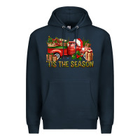 Navy Tis' The Season Christmas Truck Premium Hoodie - BundleAndBundleShop