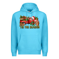 Ocean Blue Tis' The Season Christmas Truck Premium Hoodie - BundleAndBundleShop